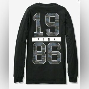 PINK Victoria's Secret Black and Blue Camo Long Sleeve Tee